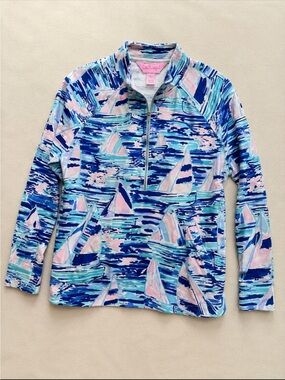Lilly Pulitzer UPF 50+ Skipper Popover Pullover Sailboat Print Large Pockets